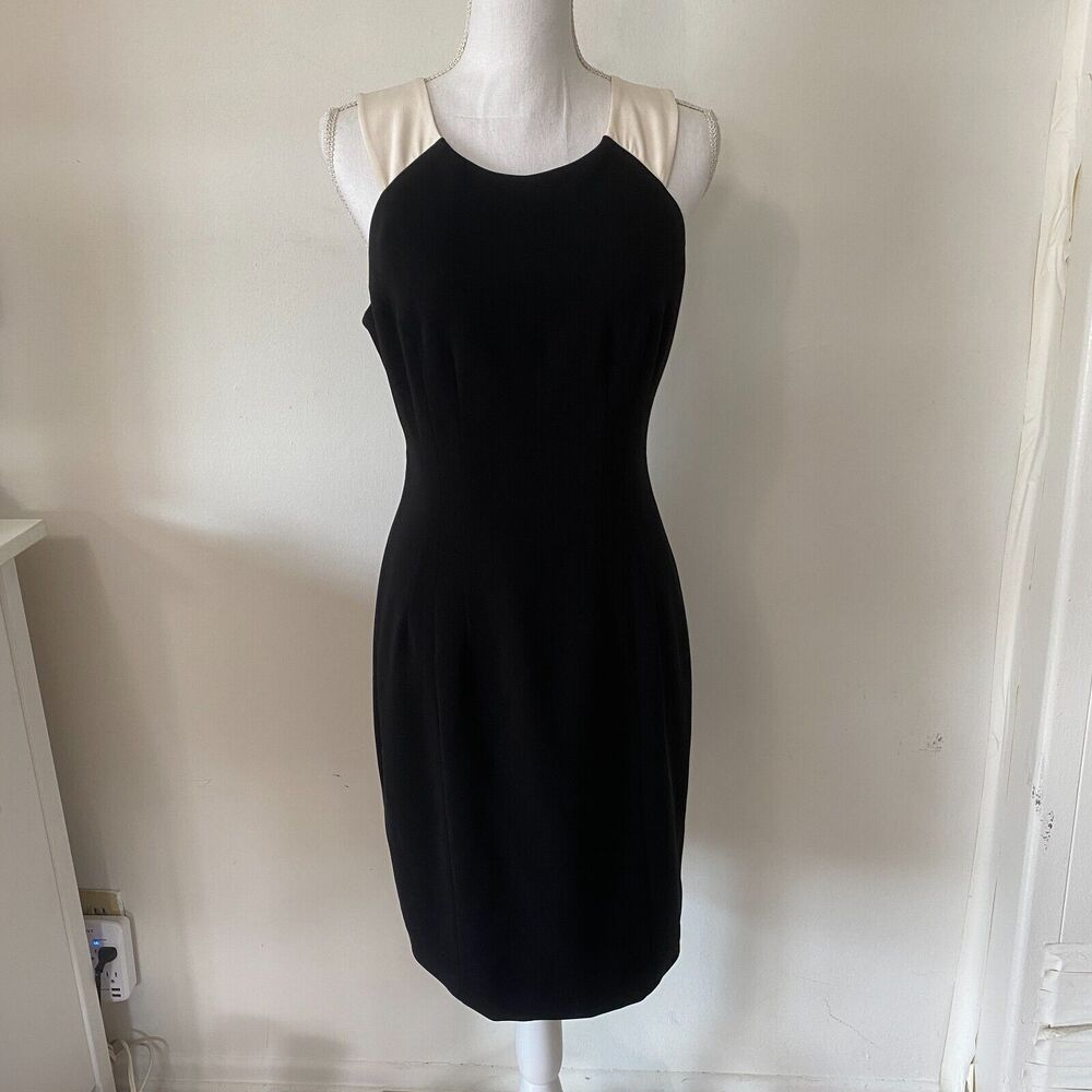 Jay Godfrey Black & Cream Strap Colorblock Sheath Bodycon Blue Zipper Mini 10